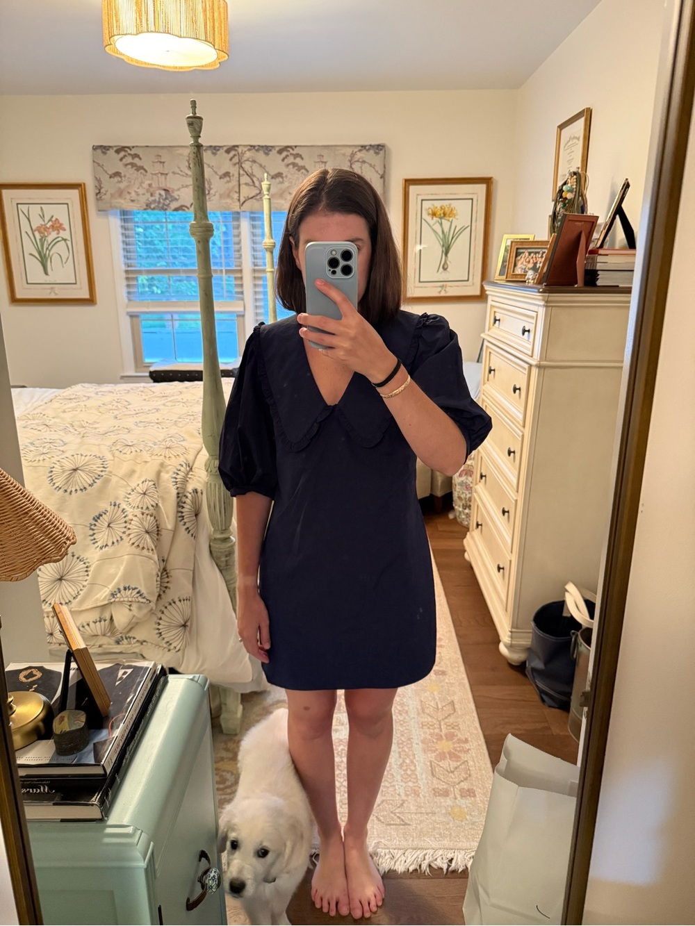 Amanda Uprichard Navy Mini Dress with Peter Pan Collar